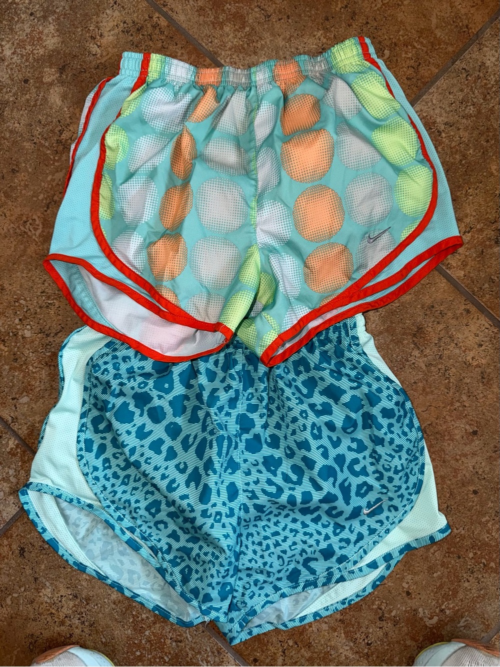 Nike Aqua Multi Polka Dot & Leopard Print Girls' Athletic Shorts